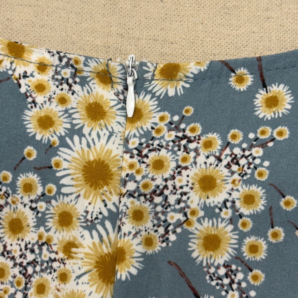 Nnine Womens Blue Floral Daisy Print Puff Sleeve Midi Dress Size M Sweetheart - Picture 14 of 14